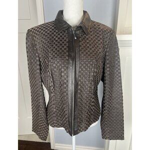 Vintage Marvin Richard's Basket Weave Brown Suede Leather Fitted Jacket SZ XL